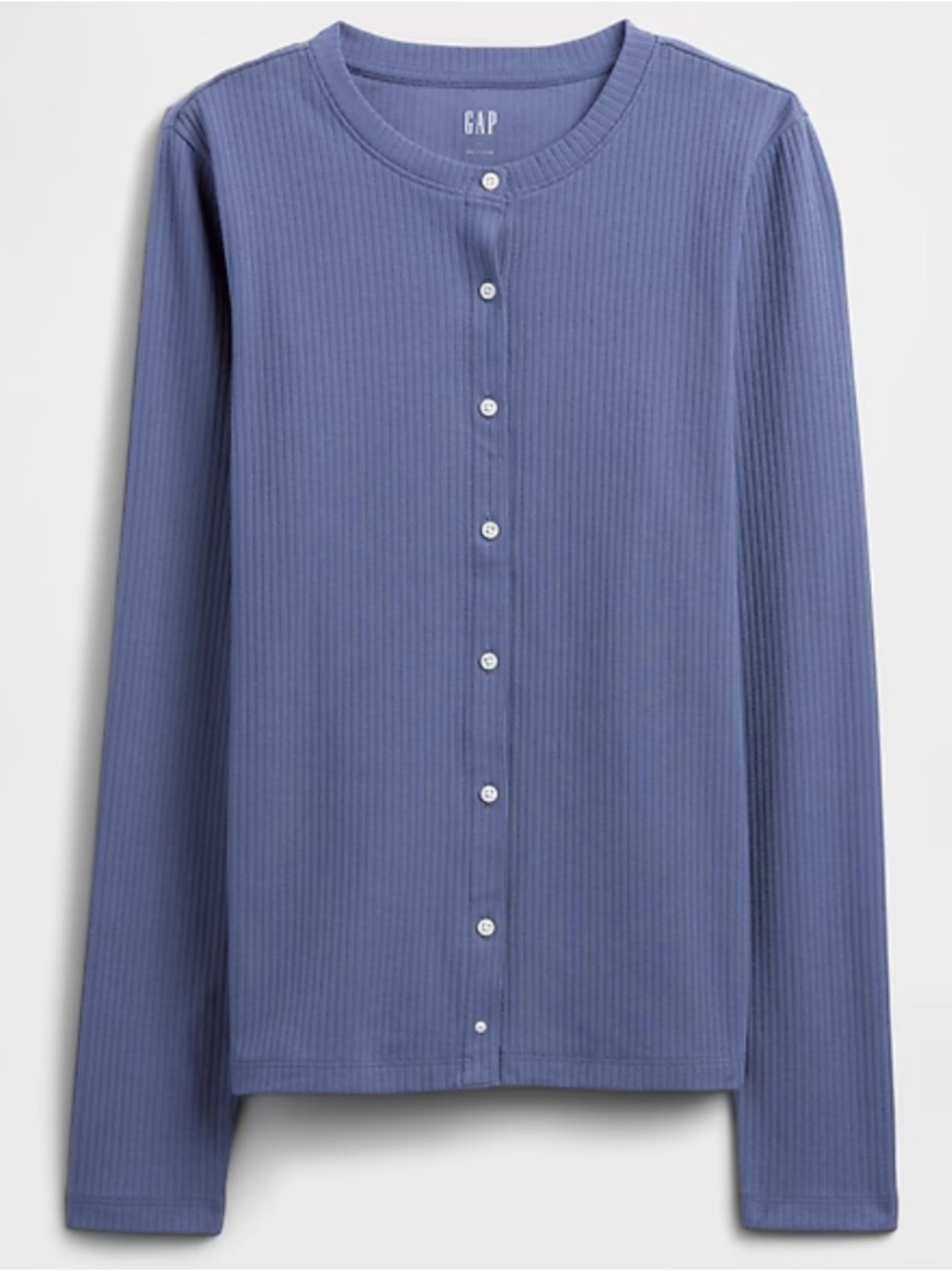 GAP Women's Ribbed Button-Up Top Long Sleeve Cardigan - Blue Ridge White Buttons